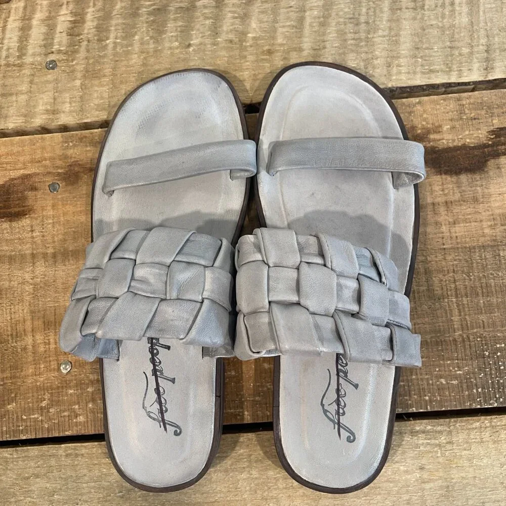 🖤 Free People Winding River Slip-On Flat Quilted Woven Sandals Grey Blue